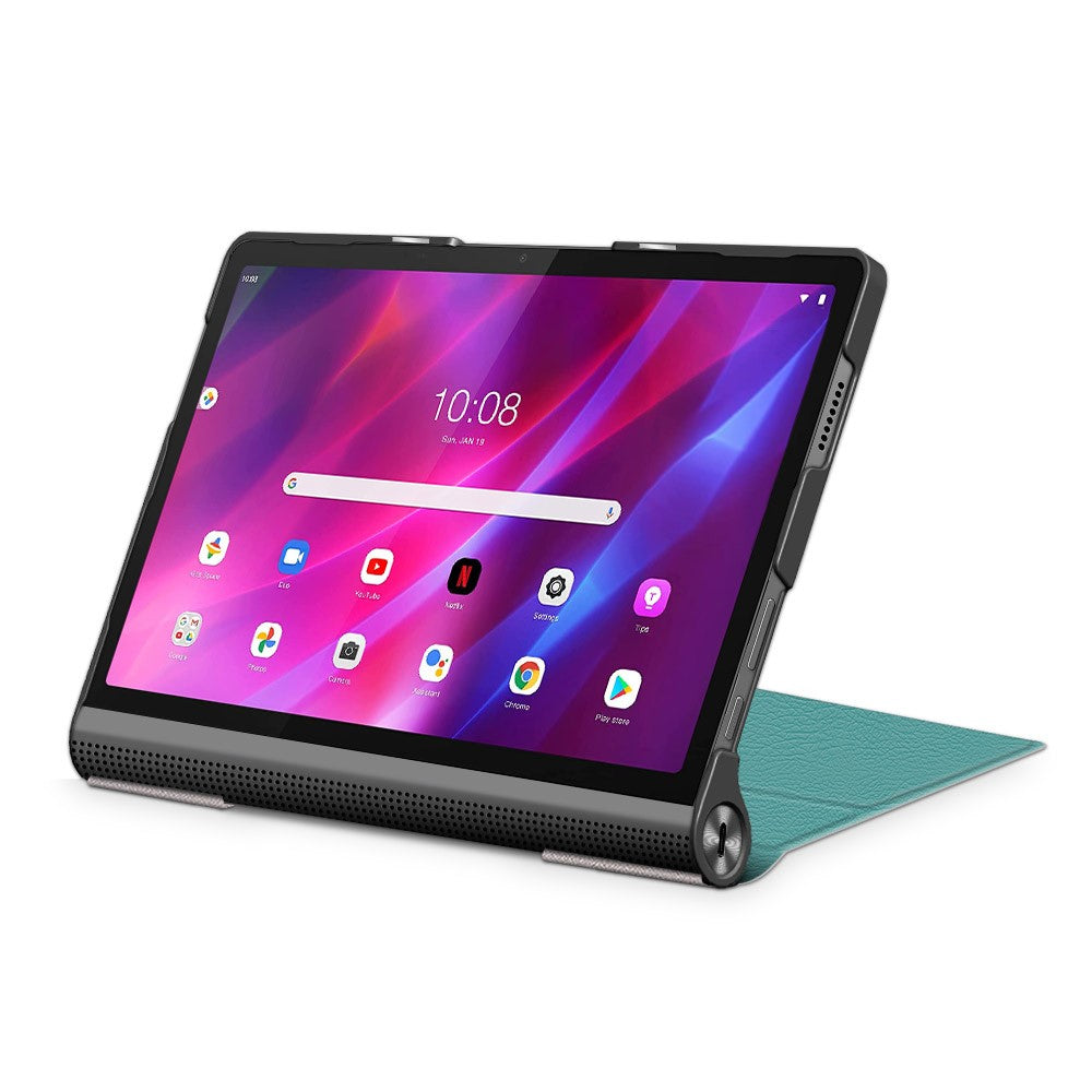 Plain PU Leather Good Shock-Absorption Tablet Cover with Kickstand for Lenovo Yoga Tab 11 - Dark Green