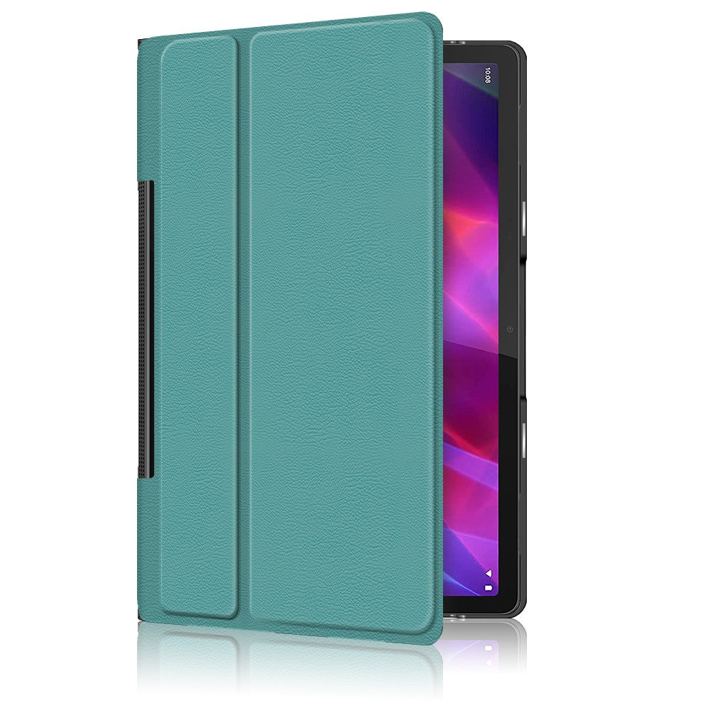 Plain PU Leather Good Shock-Absorption Tablet Cover with Kickstand for Lenovo Yoga Tab 11 - Dark Green