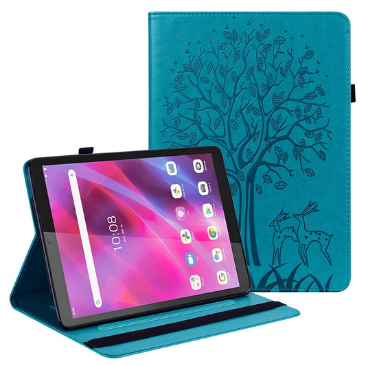 Unique Tree and Deer Pattern Imprinting Smooth Leather Stand Tablet Cover with Card Holders for Lenovo Tab M10 HD Gen 2 X306X - Blue