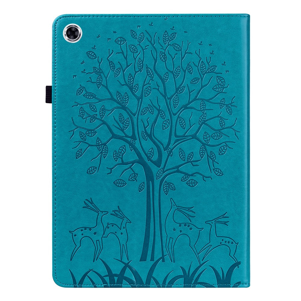 Unique Tree and Deer Pattern Imprinting Smooth Leather Stand Tablet Cover with Card Holders for Lenovo Tab M10 HD Gen 2 X306X - Blue