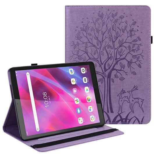 Unique Tree and Deer Pattern Imprinting Smooth Leather Stand Tablet Cover with Card Holders for Lenovo Tab M10 HD Gen 2 X306X - Purple