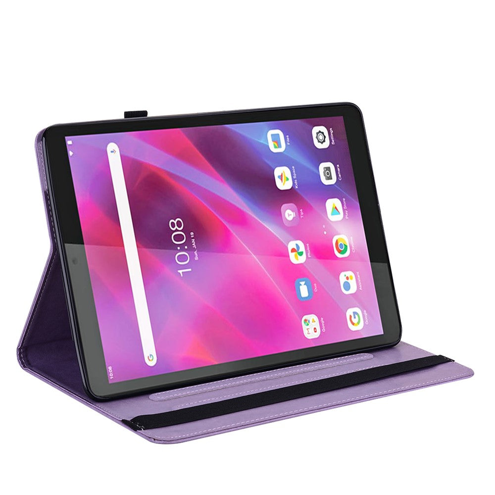 Unique Tree and Deer Pattern Imprinting Smooth Leather Stand Tablet Cover with Card Holders for Lenovo Tab M10 HD Gen 2 X306X - Purple