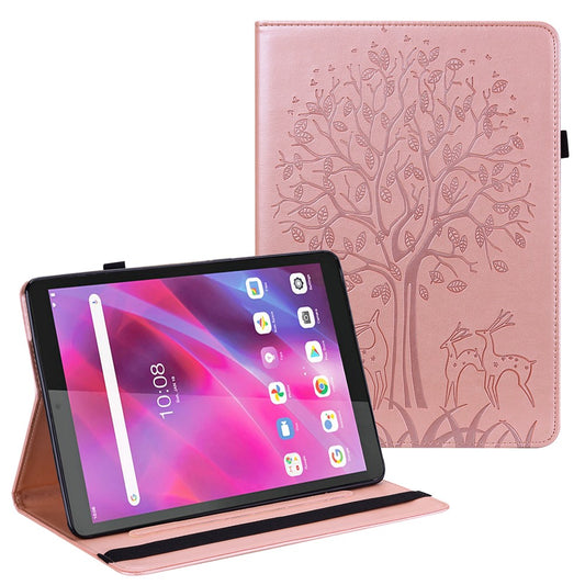 Unique Tree and Deer Pattern Imprinting Smooth Leather Stand Tablet Cover with Card Holders for Lenovo Tab M10 HD Gen 2 X306X - Rose Gold
