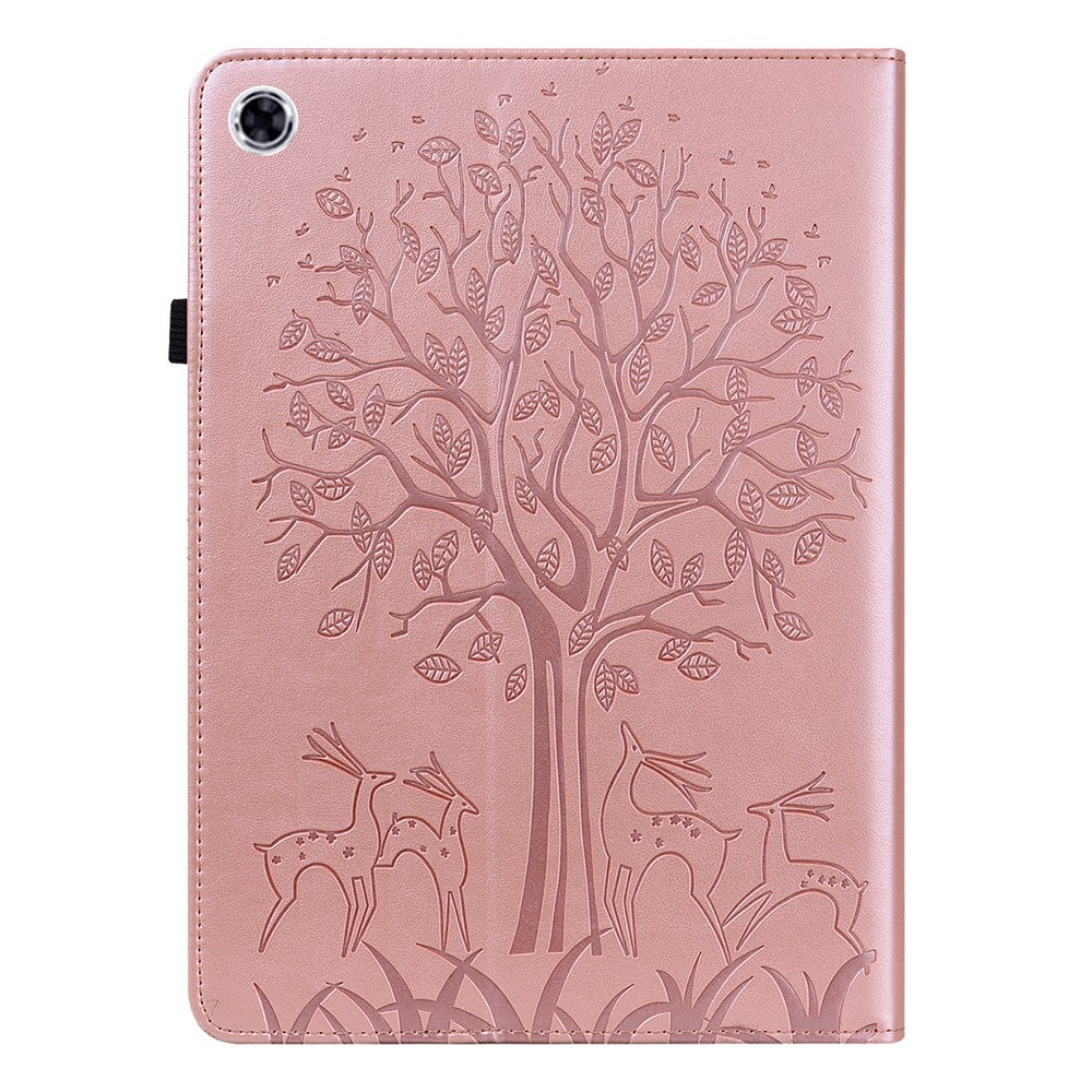 Unique Tree and Deer Pattern Imprinting Smooth Leather Stand Tablet Cover with Card Holders for Lenovo Tab M10 HD Gen 2 X306X - Rose Gold