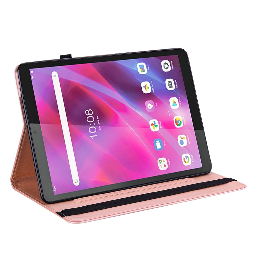 Unique Tree and Deer Pattern Imprinting Smooth Leather Stand Tablet Cover with Card Holders for Lenovo Tab M10 HD Gen 2 X306X - Rose Gold