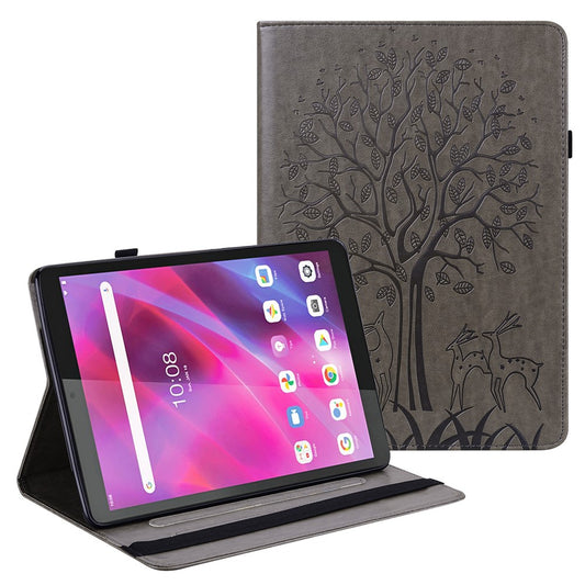 Unique Tree and Deer Pattern Imprinting Smooth Leather Stand Tablet Cover with Card Holders for Lenovo Tab M10 HD Gen 2 X306X - Grey