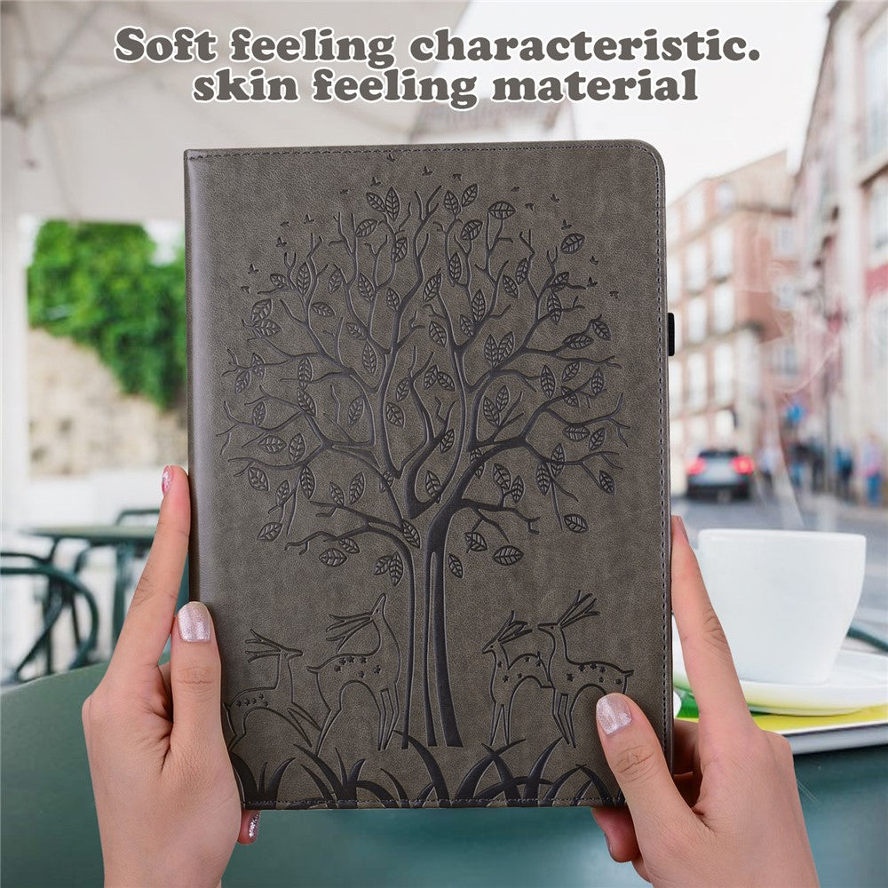 Unique Tree and Deer Pattern Imprinting Smooth Leather Stand Tablet Cover with Card Holders for Lenovo Tab M10 HD Gen 2 X306X - Grey