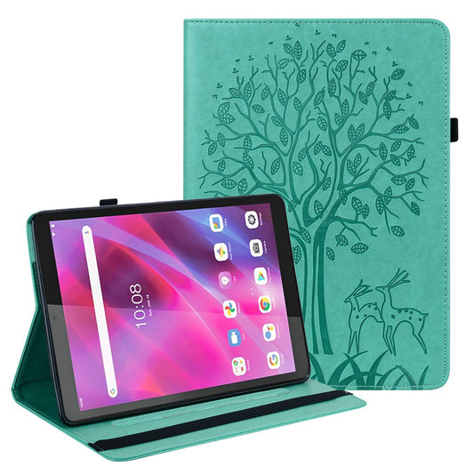 Unique Tree and Deer Pattern Imprinting Smooth Leather Stand Tablet Cover with Card Holders for Lenovo Tab M10 HD Gen 2 X306X - Green