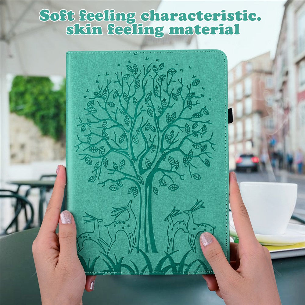 Unique Tree and Deer Pattern Imprinting Smooth Leather Stand Tablet Cover with Card Holders for Lenovo Tab M10 HD Gen 2 X306X - Green