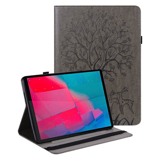 Imprinted Tree and Deer PU Leather Folio Flip Stand Protective Case Cover with Card Holder for Lenovo Tab M10 Plus TB-X606F / TB-606X - Grey