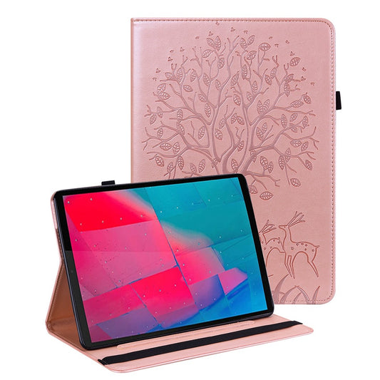 Imprinted Tree and Deer PU Leather Folio Flip Stand Protective Case Cover with Card Holder for Lenovo Tab M10 Plus TB-X606F / TB-606X - Rose Gold