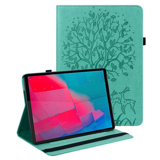 Imprinted Tree and Deer PU Leather Folio Flip Stand Protective Case Cover with Card Holder for Lenovo Tab M10 Plus TB-X606F / TB-606X - Green