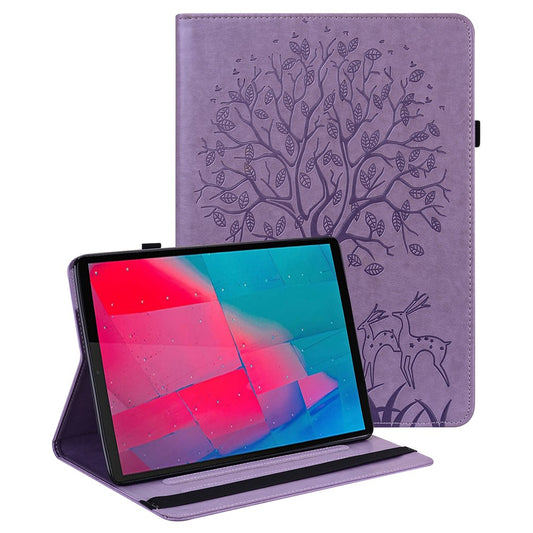 Imprinted Tree and Deer PU Leather Folio Flip Stand Protective Case Cover with Card Holder for Lenovo Tab M10 Plus TB-X606F / TB-606X - Purple
