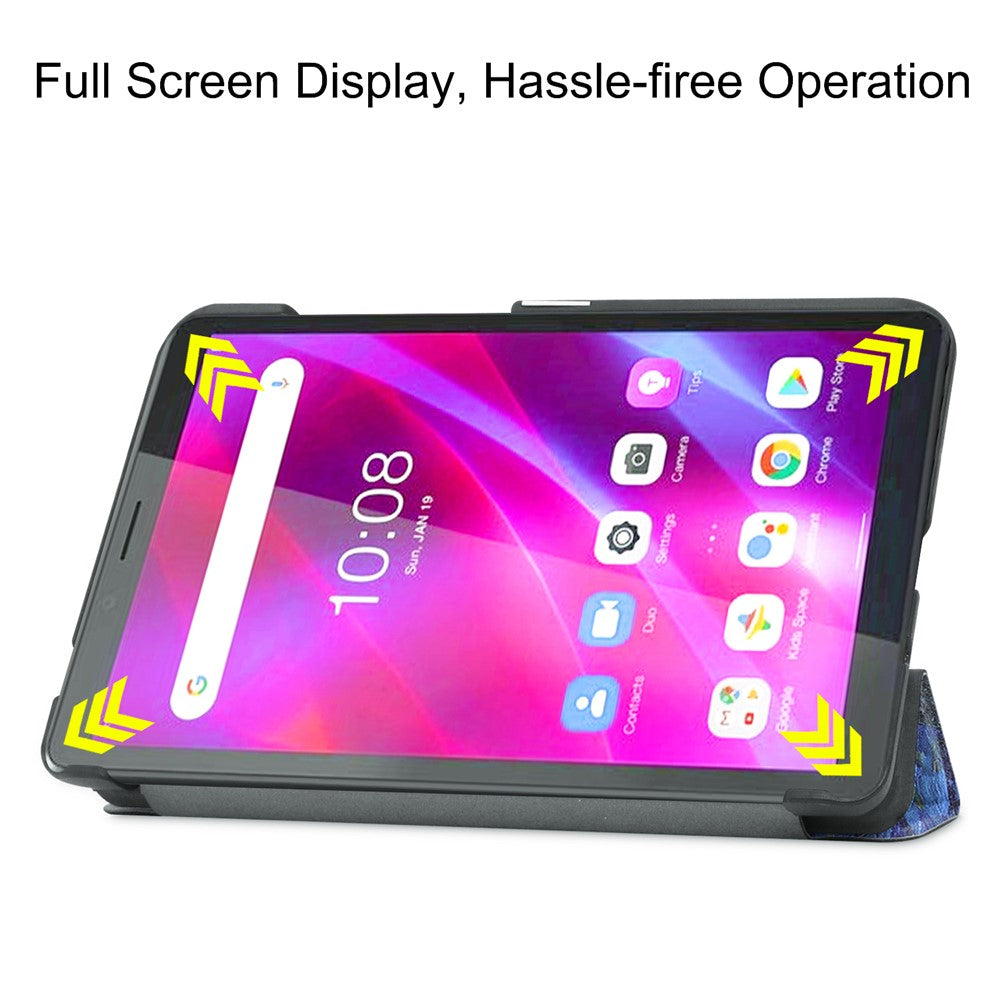 Stylish Light Slim Pattern Printing PU Leather Tri-fold Stand Tablet Cover Shell for  Lenovo Tab M7 (2nd Gen) / (3rd Gen) - Nebula