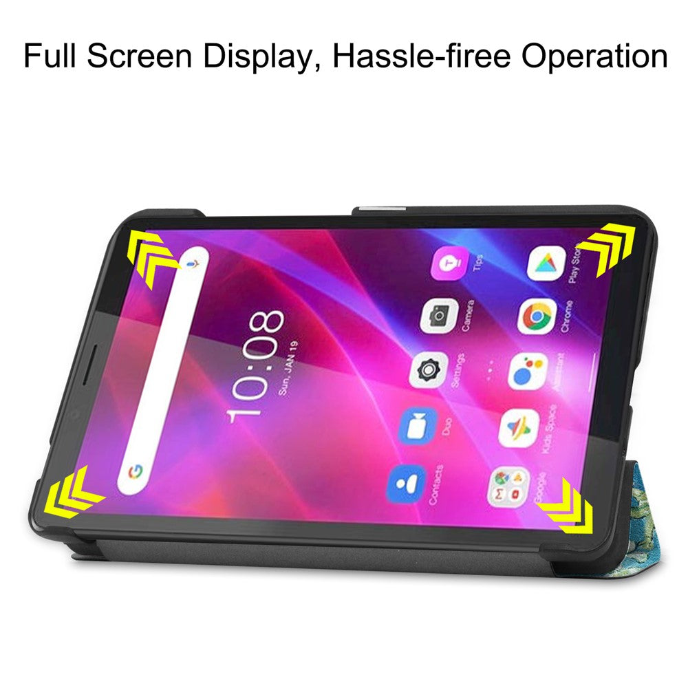 Stylish Light Slim Pattern Printing PU Leather Tri-fold Stand Tablet Cover Shell for  Lenovo Tab M7 (2nd Gen) / (3rd Gen) - Plum Blossom