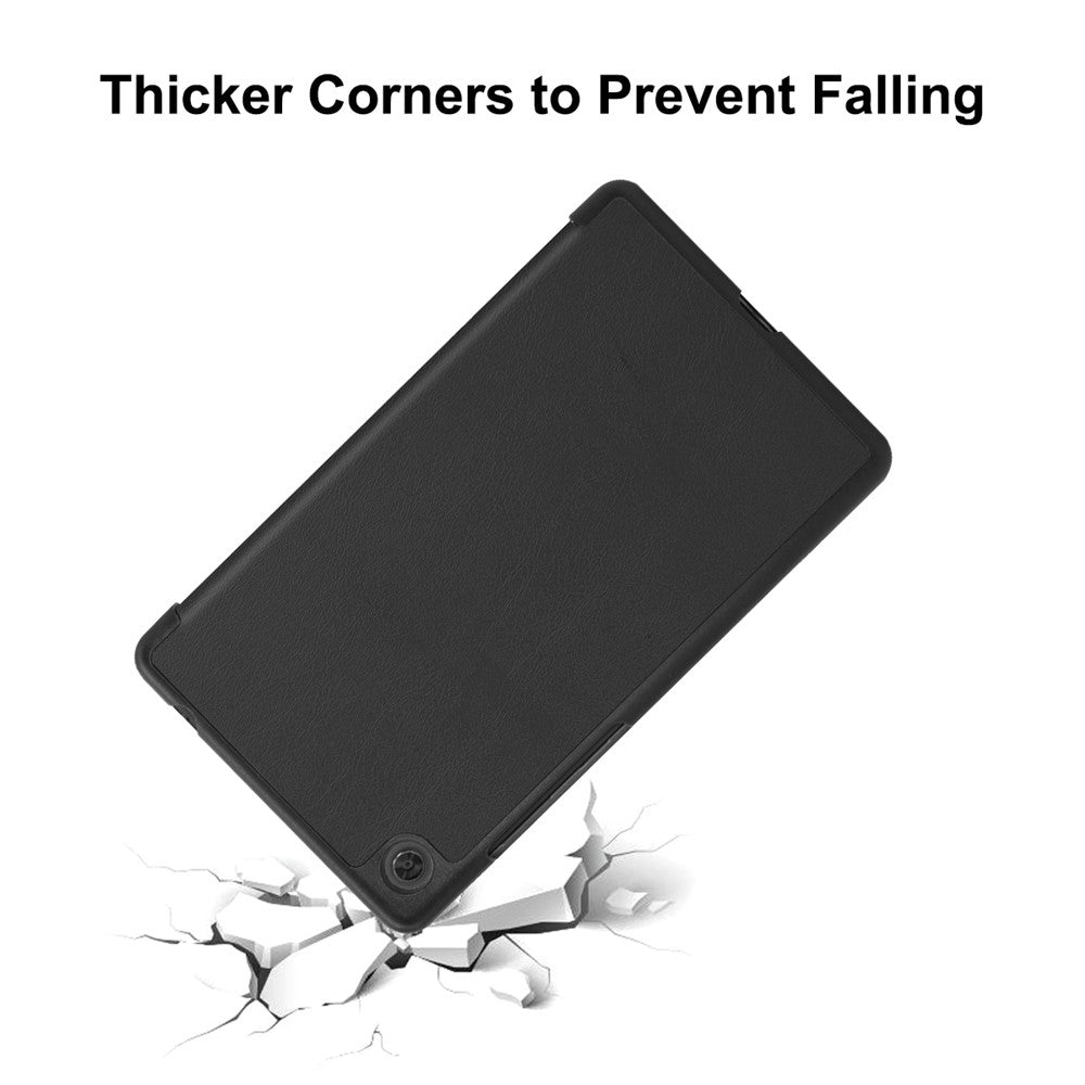 ENKAY HAT PRINCE Full Coverage Shock-Proof Tri-fold PU Leather + Hard PC Inner Tablet Stand Case for  Lenovo Tab M7 (2nd Gen) / (3rd Gen) - Black