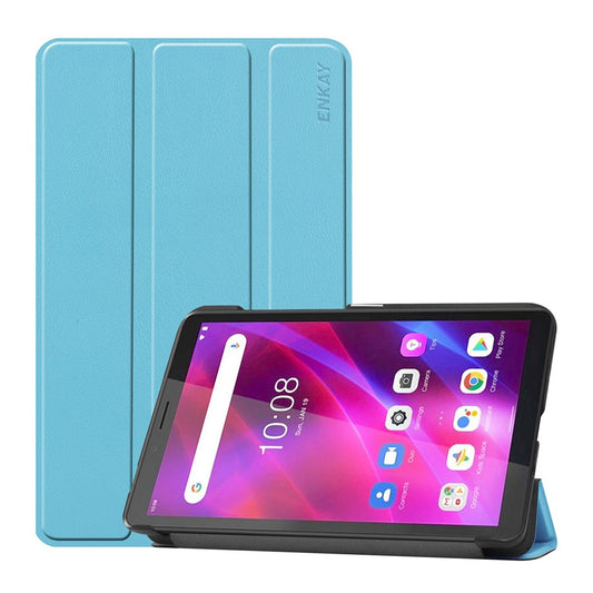 ENKAY HAT PRINCE Full Coverage Shock-Proof Tri-fold PU Leather + Hard PC Inner Tablet Stand Case for  Lenovo Tab M7 (2nd Gen) / (3rd Gen) - Baby Blue