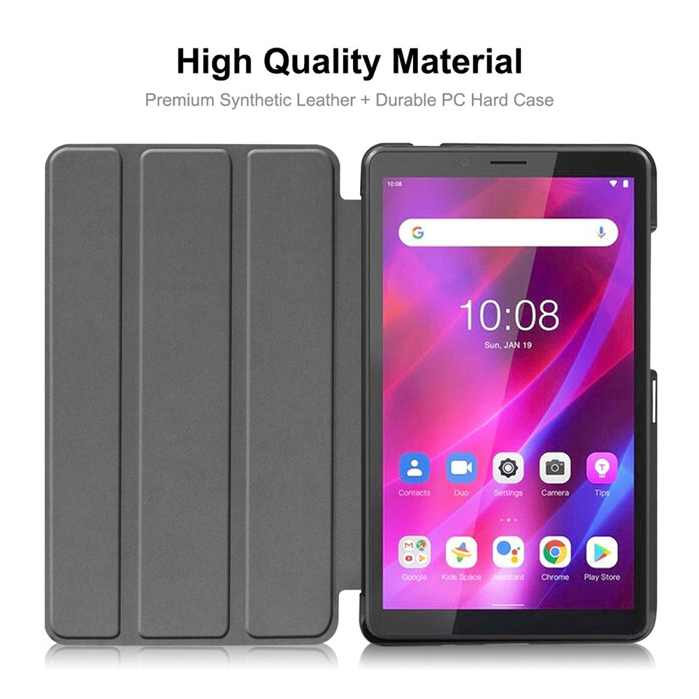 ENKAY HAT PRINCE Full Coverage Shock-Proof Tri-fold PU Leather + Hard PC Inner Tablet Stand Case for  Lenovo Tab M7 (2nd Gen) / (3rd Gen) - Dark Blue