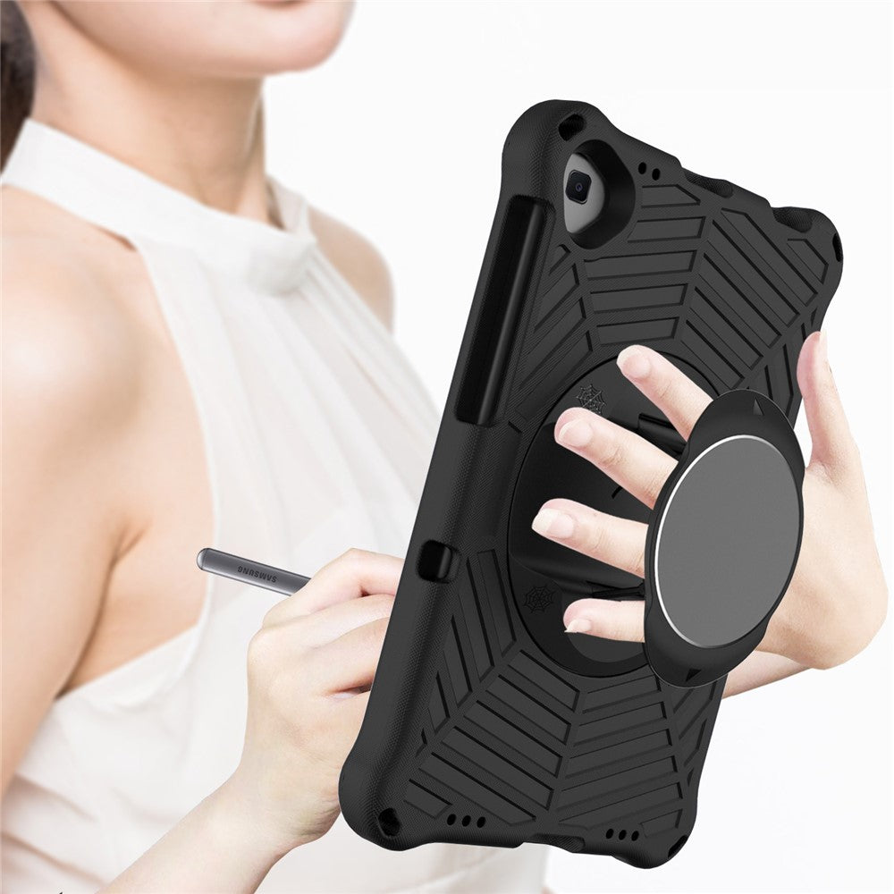 Spider Web Texture Anti-Drop Shockproof Tablet Case Kickstand EVA Cover with Shoulder Strap for Lenovo M10 FHD Plus/2nd Gen TB-X606 10.3-inch - Black