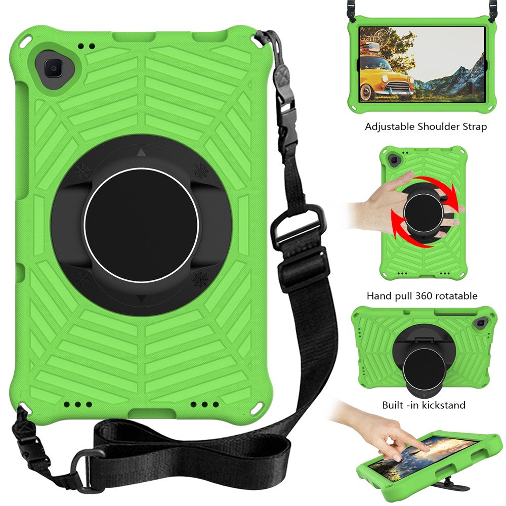 Spider Web Texture Anti-Drop Shockproof Tablet Case Kickstand EVA Cover with Shoulder Strap for Lenovo M10 FHD Plus/2nd Gen TB-X606 10.3-inch - Green