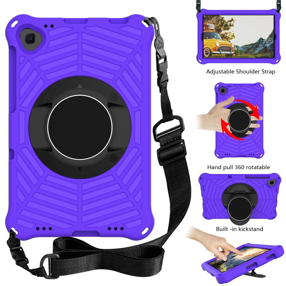 Spider Web Texture Anti-Drop Shockproof Tablet Case Kickstand EVA Cover with Shoulder Strap for Lenovo M10 FHD Plus/2nd Gen TB-X606 10.3-inch - Purple