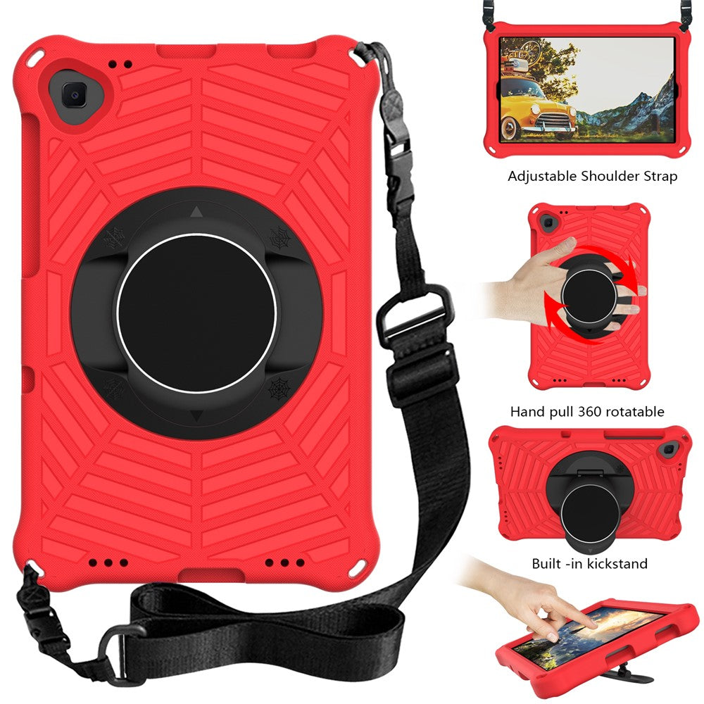 Spider Web Texture Anti-Drop Shockproof Tablet Case Kickstand EVA Cover with Shoulder Strap for Lenovo M10 FHD Plus/2nd Gen TB-X606 10.3-inch - Red