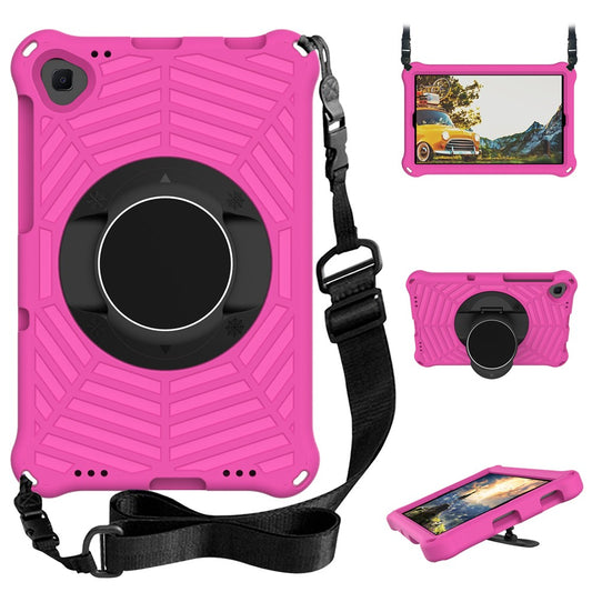 Spider Web Texture Anti-Drop Shockproof Tablet Case Kickstand EVA Cover with Shoulder Strap for Lenovo M10 FHD Plus/2nd Gen TB-X606 10.3-inch - Rose