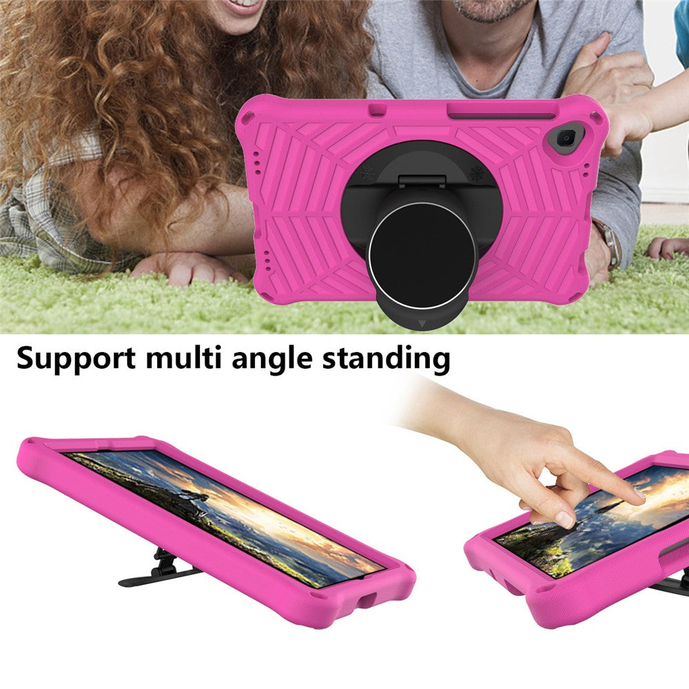 Spider Web Texture Anti-Drop Shockproof Tablet Case Kickstand EVA Cover with Shoulder Strap for Lenovo M10 FHD Plus/2nd Gen TB-X606 10.3-inch - Rose