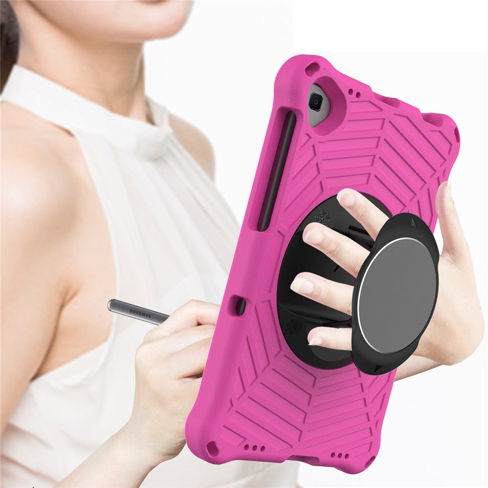 Spider Web Texture Anti-Drop Shockproof Tablet Case Kickstand EVA Cover with Shoulder Strap for Lenovo M10 FHD Plus/2nd Gen TB-X606 10.3-inch - Rose