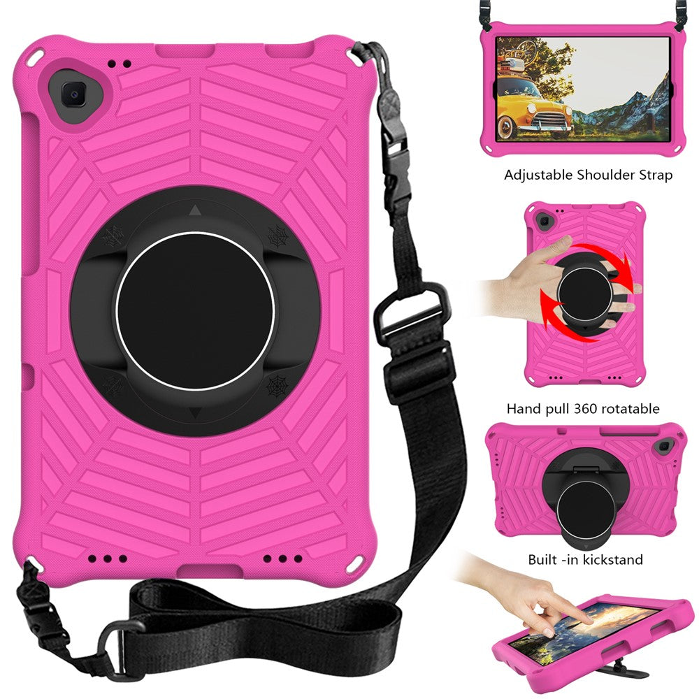 Spider Web Texture Anti-Drop Shockproof Tablet Case Kickstand EVA Cover with Shoulder Strap for Lenovo M10 FHD Plus/2nd Gen TB-X606 10.3-inch - Rose