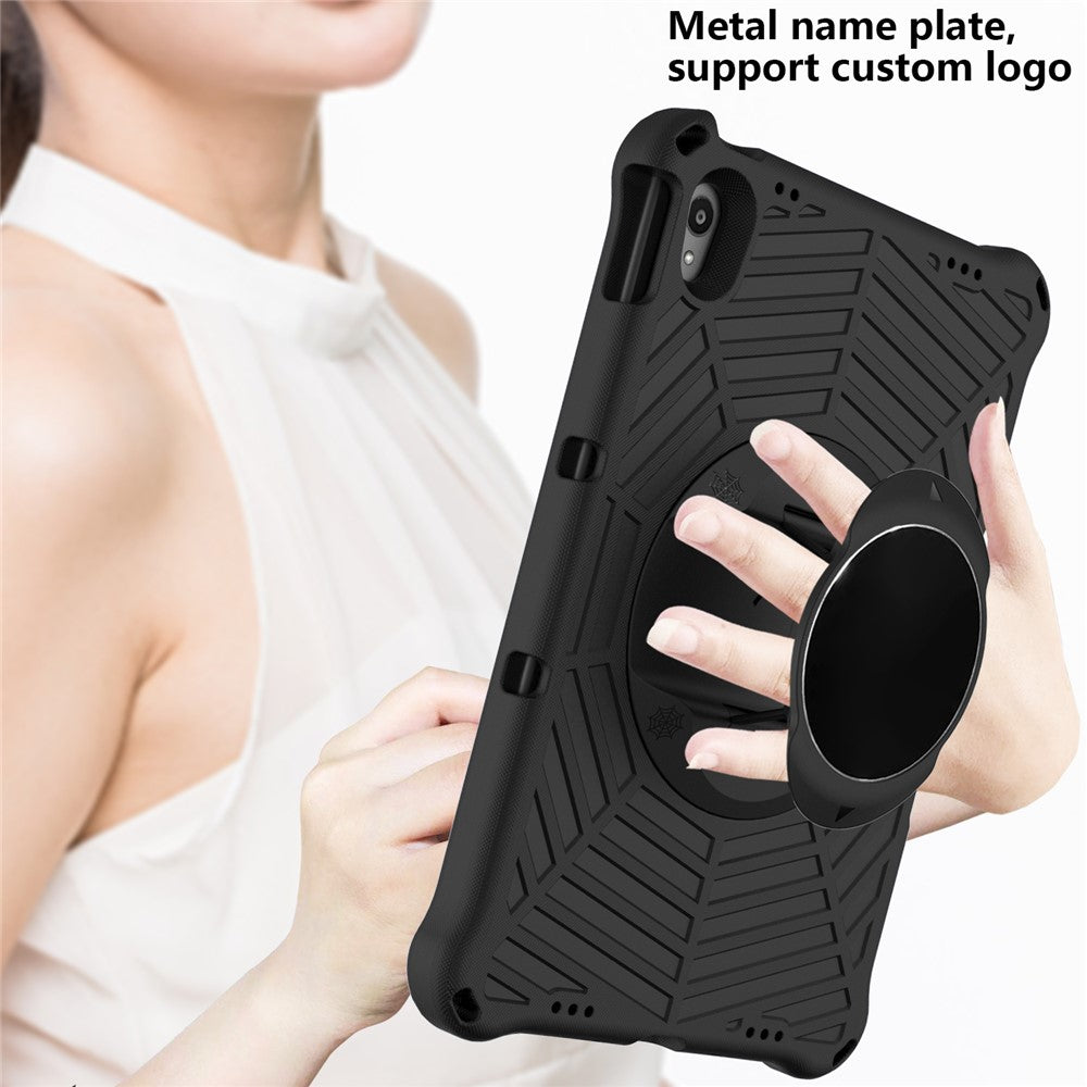 Spider Web Texture Heat Dissipation Anti-Drop Impact-Resistant Tablet Case Kickstand EVA Cover with Shoulder Strap for Lenovo Tab P11 TB-J606F / Tab P11 5G - Black