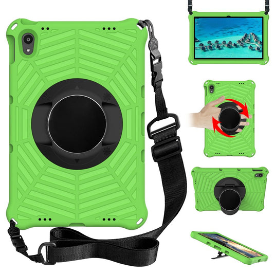 Spider Web Texture Heat Dissipation Anti-Drop Impact-Resistant Tablet Case Kickstand EVA Cover with Shoulder Strap for Lenovo Tab P11 TB-J606F / Tab P11 5G - Green