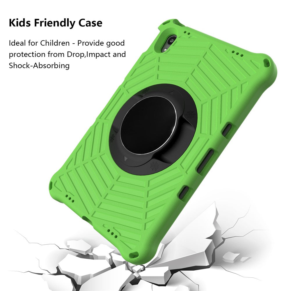 Spider Web Texture Heat Dissipation Anti-Drop Impact-Resistant Tablet Case Kickstand EVA Cover with Shoulder Strap for Lenovo Tab P11 TB-J606F / Tab P11 5G - Green