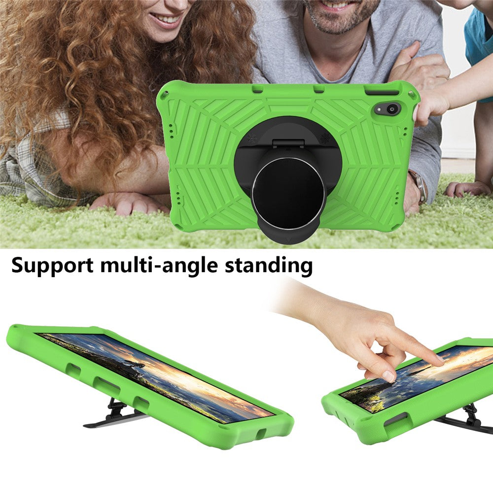 Spider Web Texture Heat Dissipation Anti-Drop Impact-Resistant Tablet Case Kickstand EVA Cover with Shoulder Strap for Lenovo Tab P11 TB-J606F / Tab P11 5G - Green