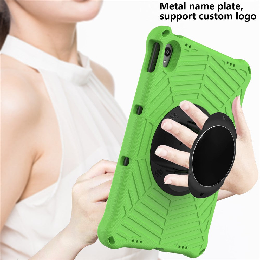 Spider Web Texture Heat Dissipation Anti-Drop Impact-Resistant Tablet Case Kickstand EVA Cover with Shoulder Strap for Lenovo Tab P11 TB-J606F / Tab P11 5G - Green