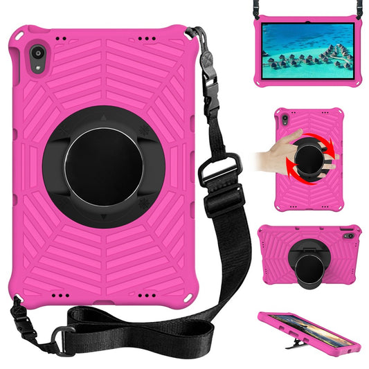 Spider Web Texture Heat Dissipation Anti-Drop Impact-Resistant Tablet Case Kickstand EVA Cover with Shoulder Strap for Lenovo Tab P11 TB-J606F / Tab P11 5G - Rose