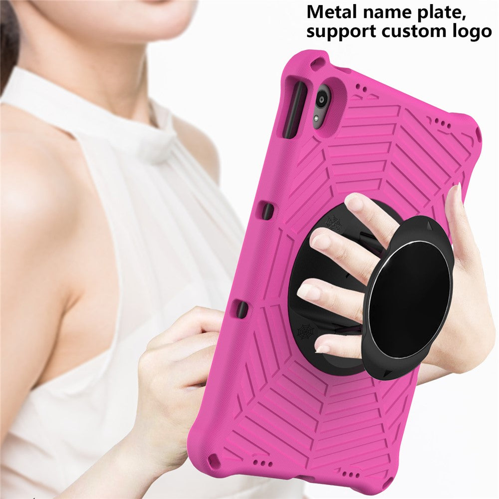 Spider Web Texture Heat Dissipation Anti-Drop Impact-Resistant Tablet Case Kickstand EVA Cover with Shoulder Strap for Lenovo Tab P11 TB-J606F / Tab P11 5G - Rose