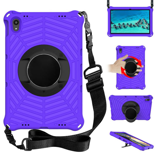 Spider Web Texture Heat Dissipation Anti-Drop Impact-Resistant Tablet Case Kickstand EVA Cover with Shoulder Strap for Lenovo Tab P11 TB-J606F / Tab P11 5G - Purple