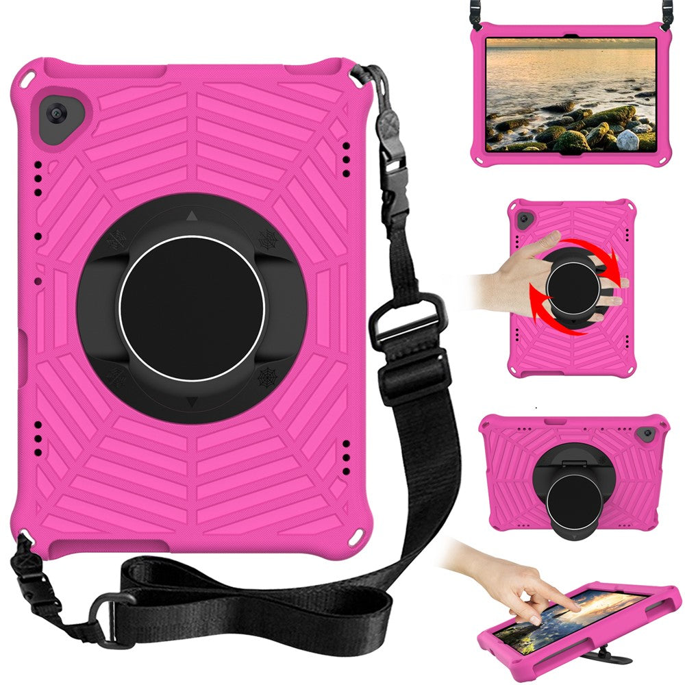 Spider Web Texture Tablet Case Kickstand EVA Cover with Shoulder Strap for Lenovo M10 FHD REL TB-X605FC/TB-X605LC 10.1-inch - Rose
