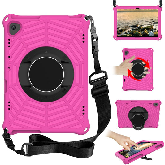 Spider Web Texture Tablet Case Kickstand EVA Cover with Shoulder Strap for Lenovo M10 FHD REL TB-X605FC/TB-X605LC 10.1-inch - Rose