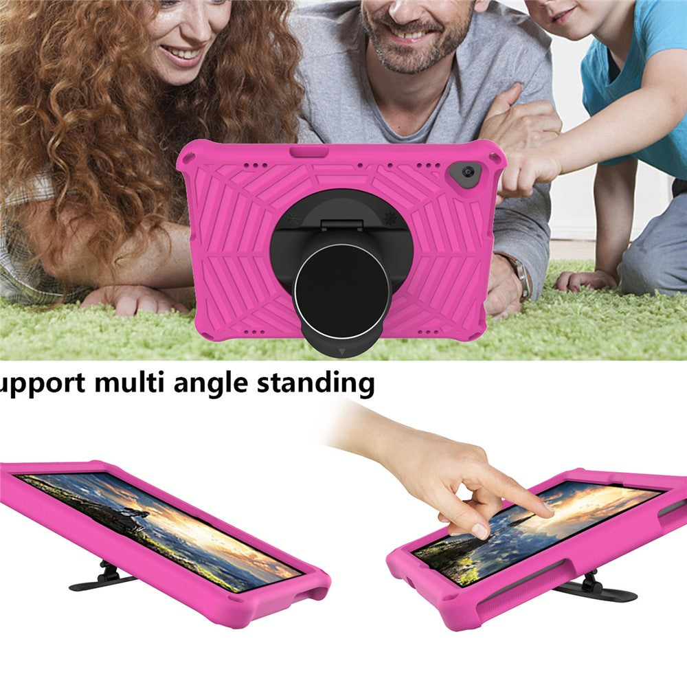 Spider Web Texture Tablet Case Kickstand EVA Cover with Shoulder Strap for Lenovo M10 FHD REL TB-X605FC/TB-X605LC 10.1-inch - Rose