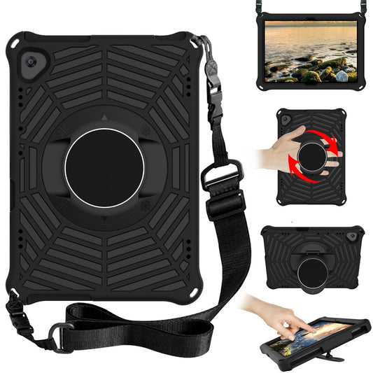 Spider Web Texture Tablet Case Kickstand EVA Cover with Shoulder Strap for Lenovo M10 FHD REL TB-X605FC/TB-X605LC 10.1-inch - Black