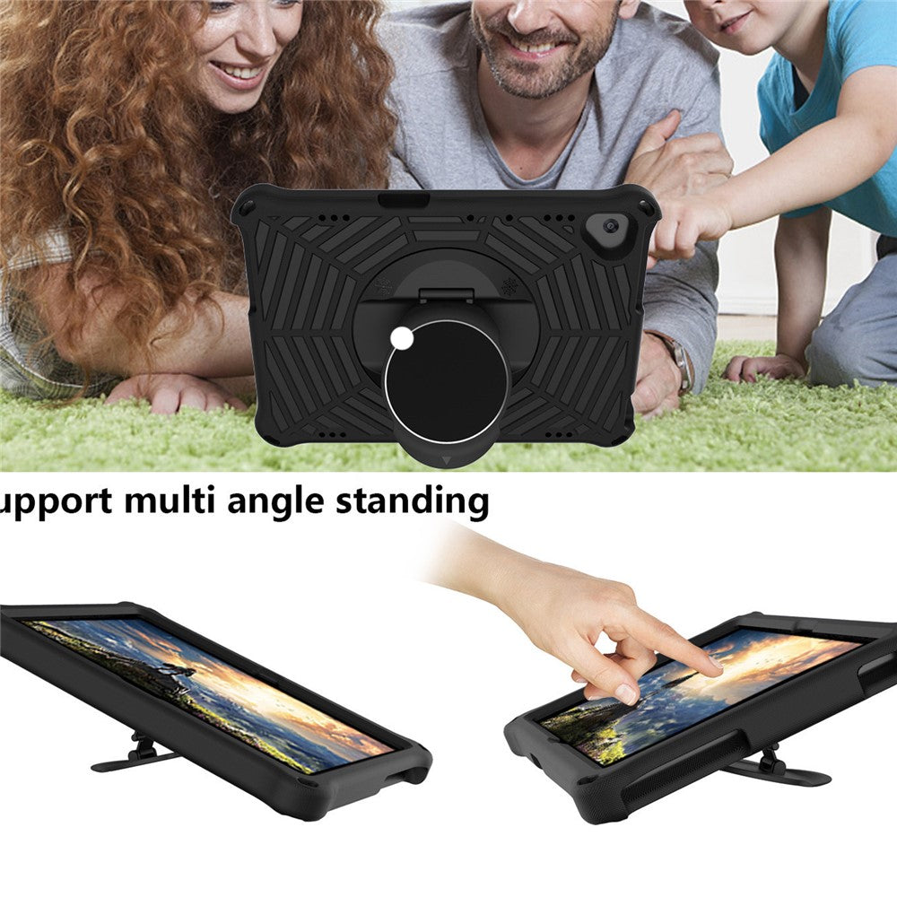 Spider Web Texture Tablet Case Kickstand EVA Cover with Shoulder Strap for Lenovo M10 FHD REL TB-X605FC/TB-X605LC 10.1-inch - Black