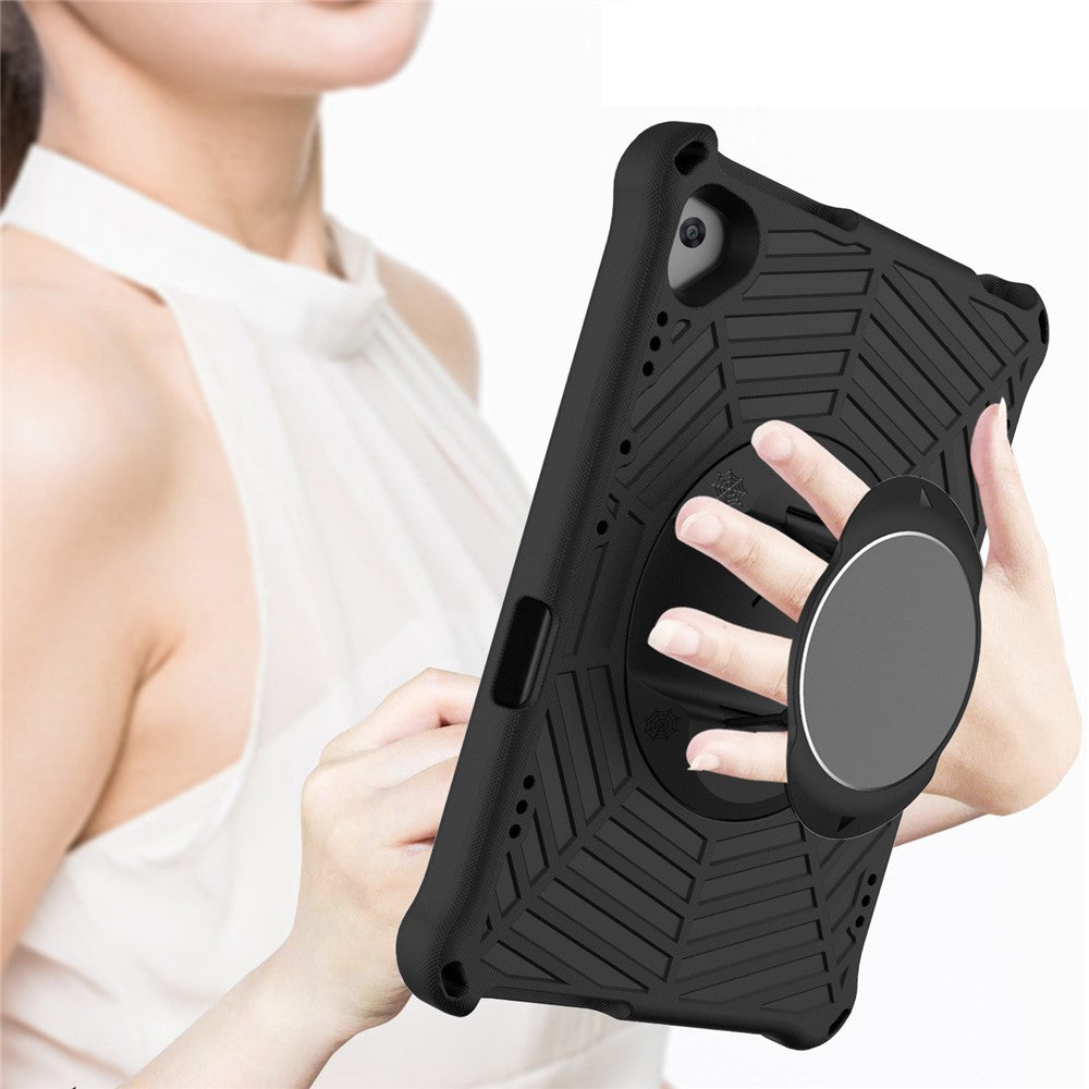 Spider Web Texture Tablet Case Kickstand EVA Cover with Shoulder Strap for Lenovo M10 FHD REL TB-X605FC/TB-X605LC 10.1-inch - Black