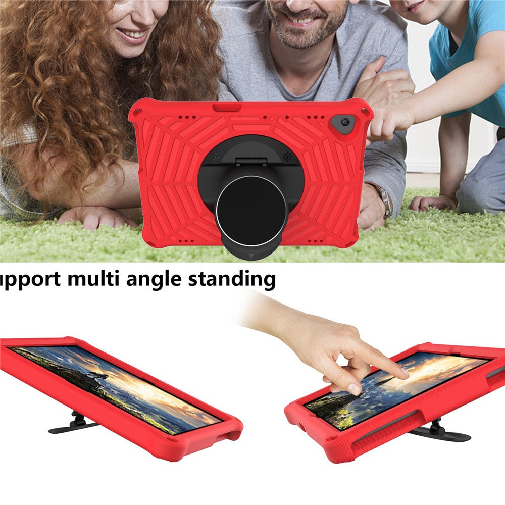 Spider Web Texture Tablet Case Kickstand EVA Cover with Shoulder Strap for Lenovo M10 FHD REL TB-X605FC/TB-X605LC 10.1-inch - Red