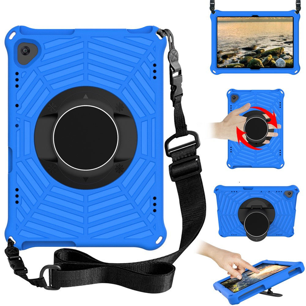 Spider Web Texture Tablet Case Kickstand EVA Cover with Shoulder Strap for Lenovo M10 FHD REL TB-X605FC/TB-X605LC 10.1-inch - Blue