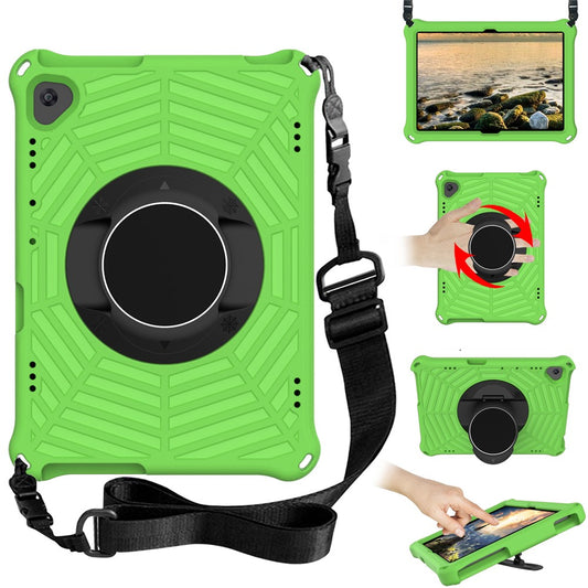 Spider Web Texture Tablet Case Kickstand EVA Cover with Shoulder Strap for Lenovo M10 FHD REL TB-X605FC/TB-X605LC 10.1-inch - Green