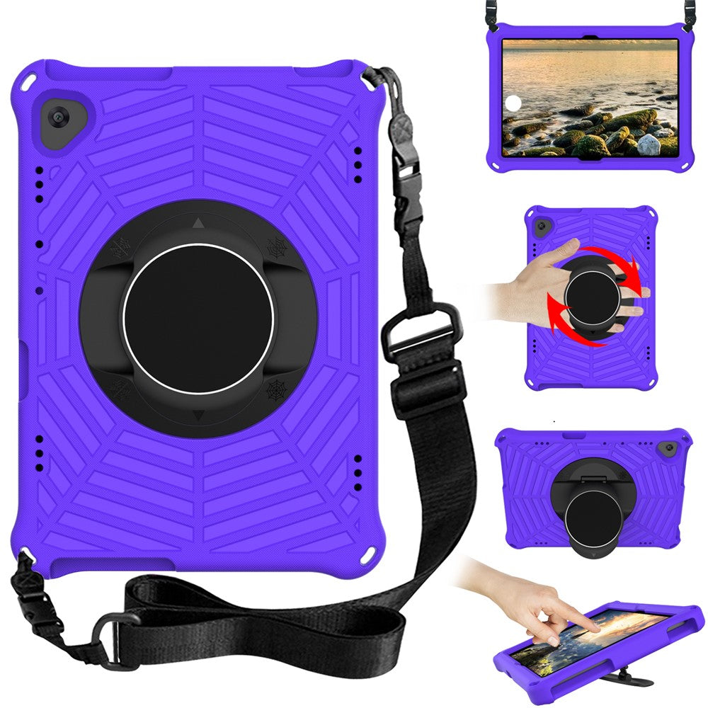 Spider Web Texture Tablet Case Kickstand EVA Cover with Shoulder Strap for Lenovo M10 FHD REL TB-X605FC/TB-X605LC 10.1-inch - Purple