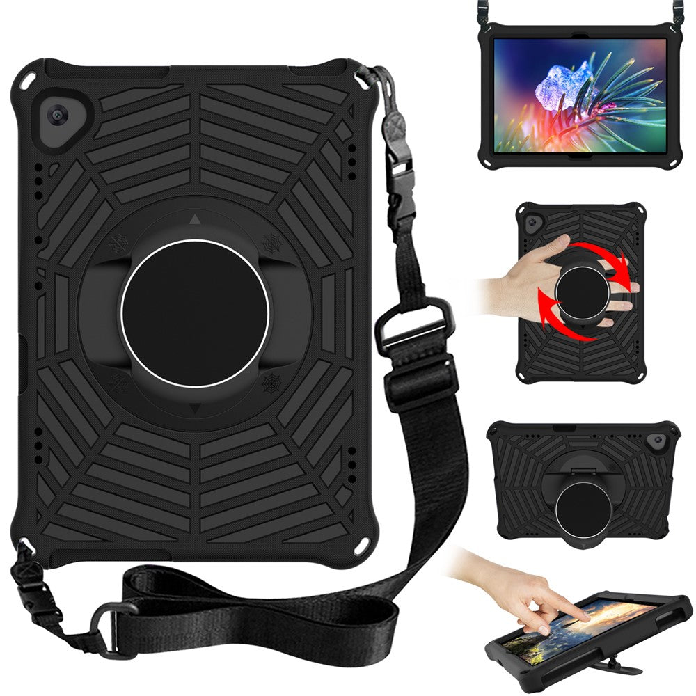 Spider Web Texture Scratch-resistant EVA Smart Tablet Case Cover with Kickstand and Shoulder Strap for Lenovo Tab M10 TB-X505F/TB-X605F 10.1-inch - Black