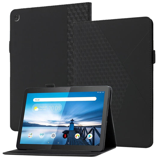 All-Inclusive Rhombus Imprinting Anti-Wear Skin-Touch PU Leather Tablet Protective Cover Case with Card Slots for Lenovo M10 FHD REL TB-X505F/X605F - Black